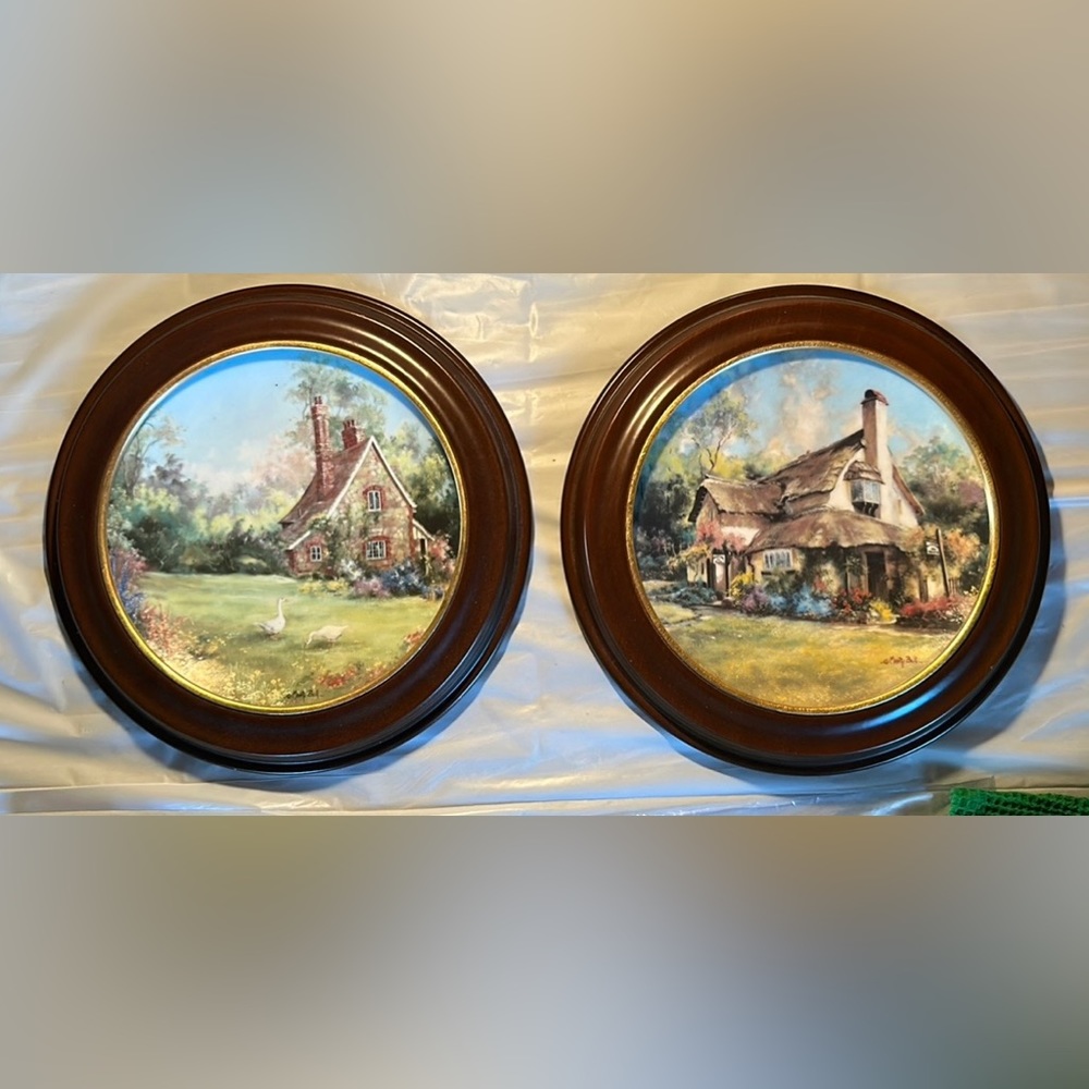 Marty Bell Cottages Collector Gold Leaf Framed Plates Limited Edition  1991